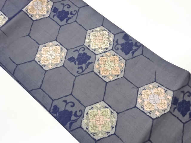 JAPANESE NAGOYA OBI FOR SUMMER / WOVEN FLOWER ARABESQUE